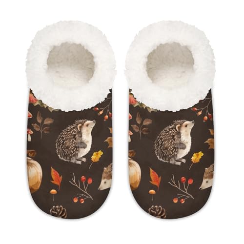 Mexpekil Cartoon Igel Kürbisse Ahorn Damen Hausschuhe Fuzzy House Slipper rutschfeste Schuhe für Damen Herren Damen, Cartoon-Igel-Kürbisse, Ahorn, Medium Breit von Mexpekil