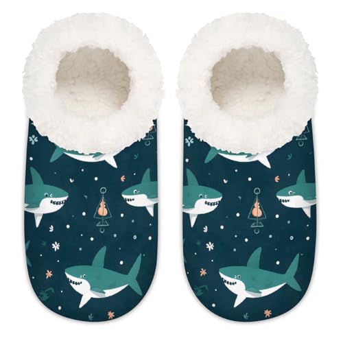 Mexpekil Cartoon Ocean Shark Animal Damen Hausschuhe Fuzzy House Slipper rutschfeste Schuhe für Damen Herren Damen, Cartoon-Ozeanhai, Tier, Large X-Large von Mexpekil