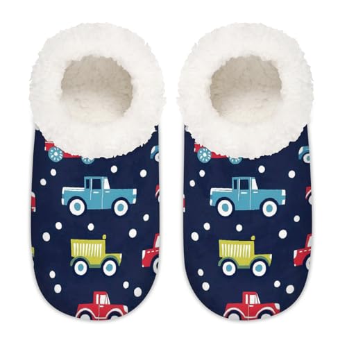 Mexpekil Cartoon Polka Dots Trucks Damen Hausschuhe Fuzzy House Slipper rutschfeste Schuhe für Damen Herren Damen, Cartoon-Trucks, Large von Mexpekil