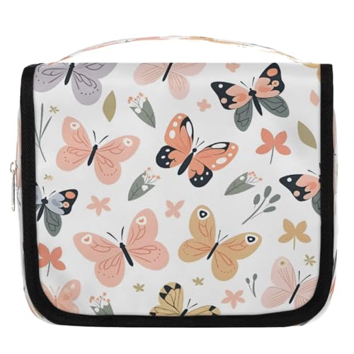 Mexpekil Cartoon Schmetterling Kulturbeutel für Damen Herren Damen Wasserdicht Hängende Reise Kulturbeutel mit Haken Kosmetik Make-up Tasche Organizer von Mexpekil
