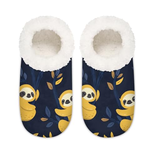 Mexpekil Cartoon Tropical Faultier Tier Damen Hausschuhe Fuzzy House Slipper rutschfeste Schuhe für Damen Herren Damen, Tropisches Faultier-Tier mit Cartoon-Motiv, Medium Breit von Mexpekil