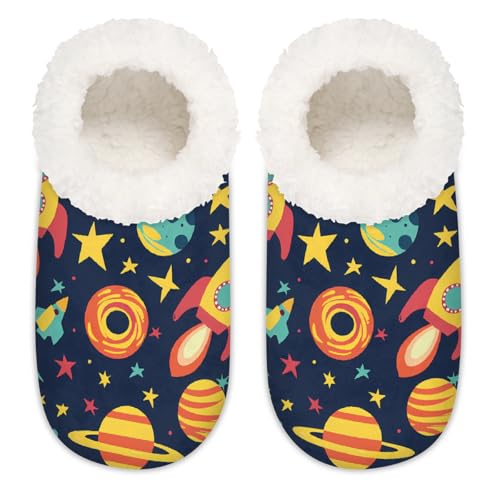 Mexpekil Cartoon Universe Space Rockets Planets Damen Hausschuhe Fuzzy House Slipper rutschfeste Schuhe für Damen Herren Damen, Cartoon Universe Space Rockets Planets, Large von Mexpekil