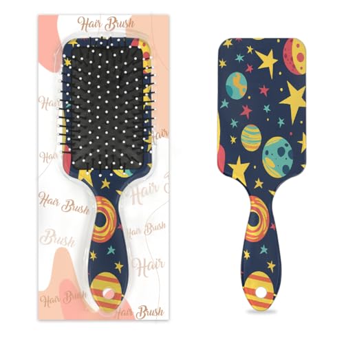 Mexpekil Cartoon Universe Weltraumraketen Planeten Entwirrungspaddel-Haarbürste, nasses, trockenes Haar, Massage-Luftkissen-Kamm für Mädchen, Damen, Herren von Mexpekil