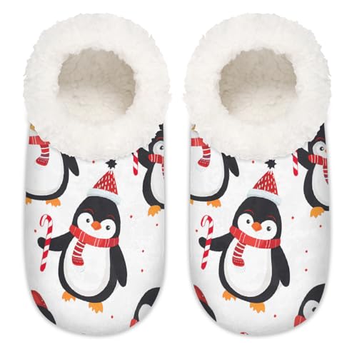 Mexpekil Cartoon Weihnachten Winter Pinguin Damen Hausschuhe Fuzzy House Slipper rutschfeste Schuhe für Damen Herren Damen, Cartoon Weihnachten Winter Pinguin, Medium Breit von Mexpekil