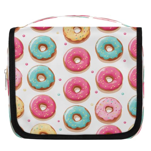 Mexpekil Colored Foods Kulturbeutel mit Donut-Muster, für Damen, Herren, Damen, wasserdicht, zum Aufhängen, Reise-Kulturbeutel mit Haken, Kosmetik-Make-up-Tasche von Mexpekil