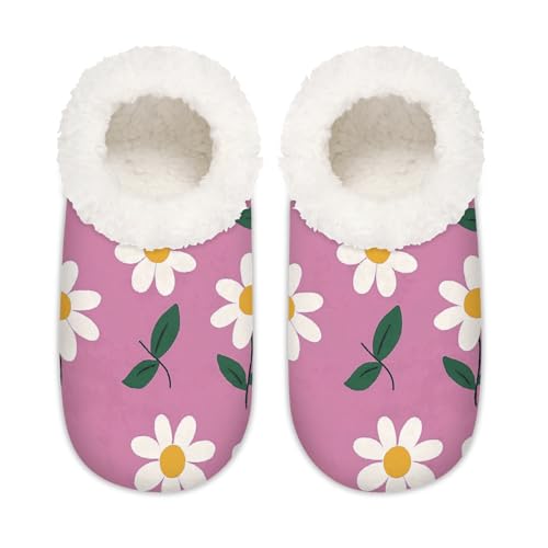 Mexpekil Daisy Floral Pink Background Damen Hausschuhe Fuzzy House Slipper rutschfeste Schuhe für Damen Herren Damen, Gänseblümchen, rosa Hintergrund, XX-Large Breit von Mexpekil