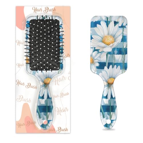 Mexpekil Daisy Floral Stripes Entwirrungspaddel-Haarbürste, nasses, trockenes Haar, Massage-Luftkissen-Kamm für Mädchen, Damen, Herren von Mexpekil