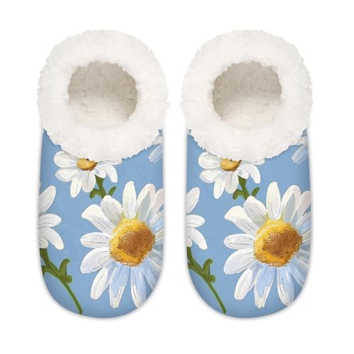Mexpekil Daisy Flower Nahtloses Muster Damen Hausschuhe Fuzzy House Slipper Rutschfeste Schuhe für Damen Herren Damen, Nahtloses Gänseblümchen-Muster, Large X-Large von Mexpekil