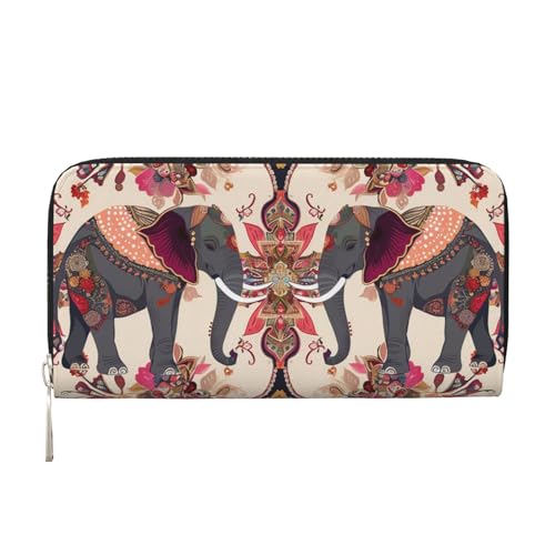 Mexpekil Damen-Geldbörse, PU-Leder, Geldbörse mit Münzfach, Reißverschluss, klassische Elefanten-Totem-Geldbörse für Frauen, Schwarz , Einheitsgröße, Modern von Mexpekil