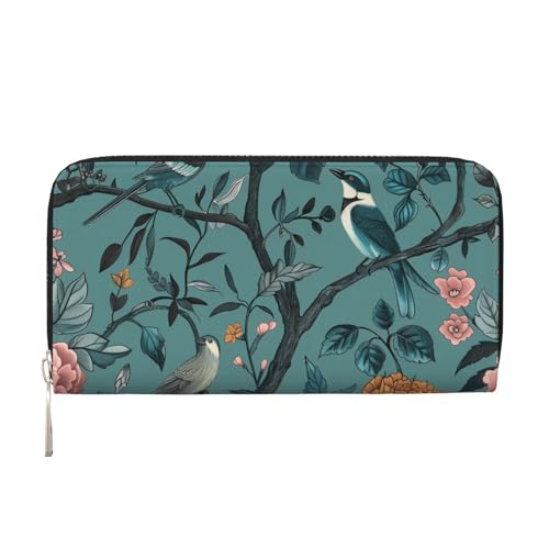 Mexpekil Damen-Geldbörse, PU-Leder, Geldbörse mit Münzfach, Reißverschluss, klassische Zweig-Vogel-Geldbörse für Frauen, Schwarz , Einheitsgröße, Modern von Mexpekil