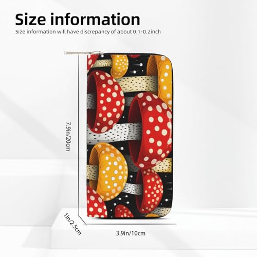 Mexpekil Damen Geldbörse PU-Leder Geldbörse mit Münzfach Reißverschluss Handtasche Rot Gelb Pilze Geldbörsen für Frauen, Schwarz , Einheitsgröße, Modern von Mexpekil