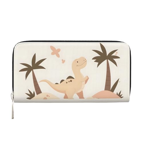 Mexpekil Damen-Geldbörse aus PU-Leder mit Münzfach, Reißverschluss, Handtasche, Beige, Cartoon-Dinosaurier-Geldbörsen für Frauen, Schwarz , Einheitsgröße, Modern von Mexpekil