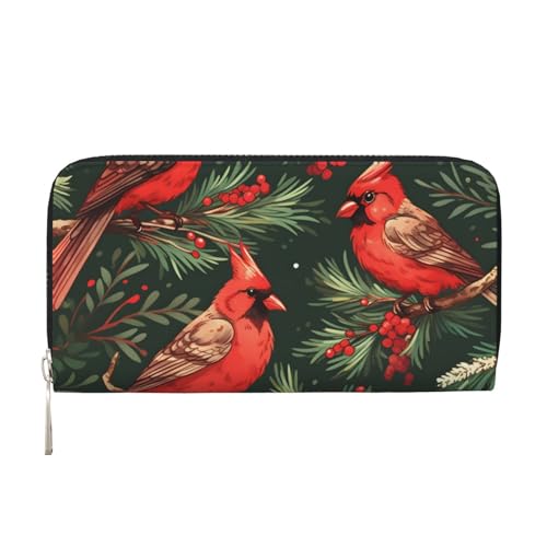 Mexpekil Damen-Geldbörse aus PU-Leder mit Münzfach, Reißverschluss, Handtasche, Weihnachten, roter Vogel, Schwarz , Einheitsgröße, Modern von Mexpekil