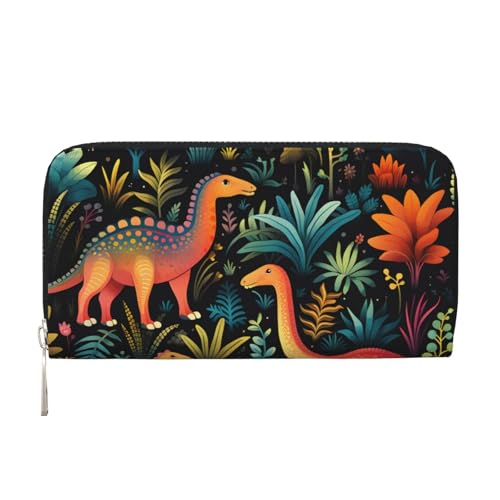 Mexpekil Damen-Geldbörse aus PU-Leder mit Münzfach, Reißverschluss, Handtasche, farbige Dinosaurier-Dschungel-Geldbörse für Frauen, Schwarz , Einheitsgröße, Modern von Mexpekil