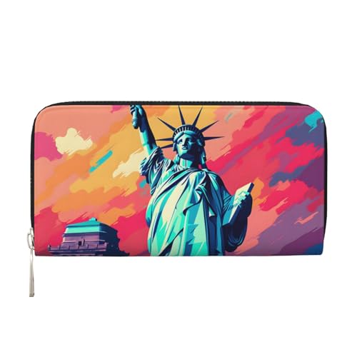 Mexpekil Damen-Geldbörse aus PU-Leder mit Münzfach, Reißverschluss, farbige Statue, Liberty Geldbörsen für Frauen, Schwarz , Einheitsgröße, Modern von Mexpekil