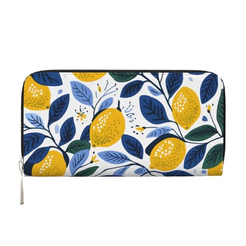 Mexpekil Damen-Geldbörse aus PU-Leder mit Münzfach, Reißverschluss, frische Zitronenblätter, Geldbörsen für Frauen, Schwarz , Einheitsgröße, Modern von Mexpekil