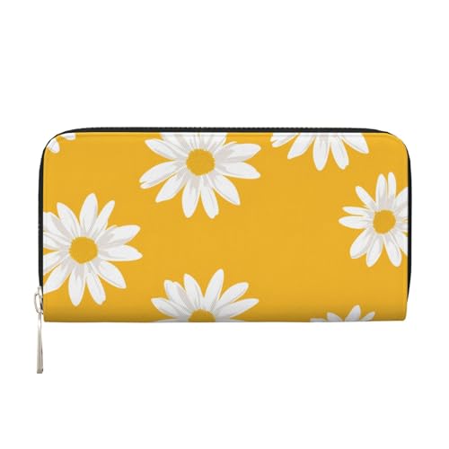 Mexpekil Damen-Geldbörse aus PU-Leder mit Münzfach, Reißverschluss, minimalistische Gänseblümchen-Geldbörse für Frauen, Schwarz , Einheitsgröße, Modern von Mexpekil
