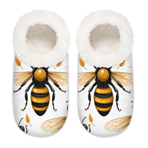Mexpekil Damen-Hausschuhe mit Bienenmuster, flauschig, rutschfest, für Damen und Herren, Tier-Bienenmuster, Large X-Large von Mexpekil