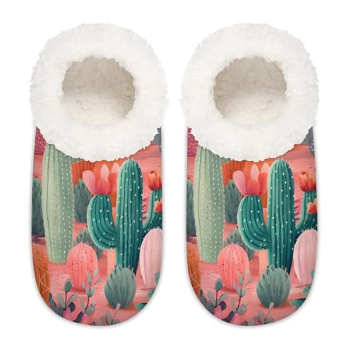 Mexpekil Damen-Hausschuhe mit Kaktusmuster, flauschige Hausschuhe, rutschfeste Schuhe für Damen, Herren, Kaktusmuster, Large von Mexpekil