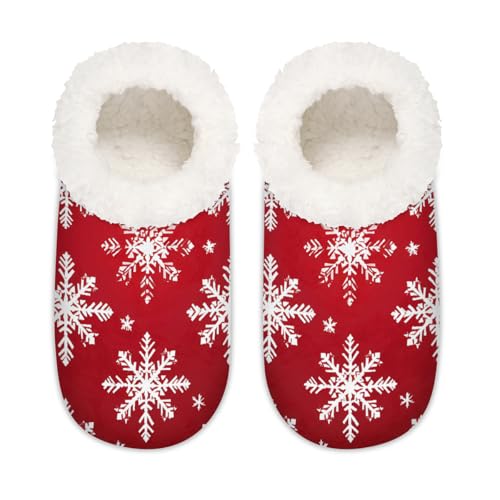 Mexpekil Damen-Hausschuhe mit Weihnachtsschneeflocken-Muster, flauschige Hausschuhe, rutschfeste Schuhe für Damen, Herren, Weihnachts-Schneeflocken-Muster, XX-Large Breit von Mexpekil