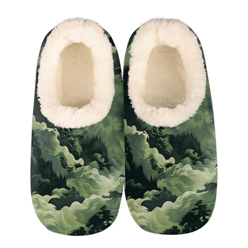 Mexpekil Damen Herren Hausschuhe mit Flauschigem Kragen Winter Warme Hausschuhe Anti-Rutsch Indoor Haus Schuhe Geschenke für Mama Papa (Mehrere Größen EU 37-46), Camouflage, Dunkelgrün, 44/45 EU von Mexpekil