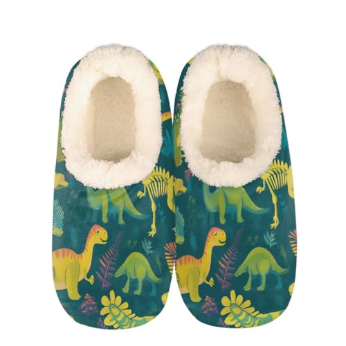 Mexpekil Damen Herren Hausschuhe mit Flauschigem Kragen Winter Warme Hausschuhe Anti-Rutsch Indoor Haus Schuhe Geschenke für Mama Papa (Mehrere Größen EU 37-46), Dinosaurier-Skelette, 36/37 EU von Mexpekil