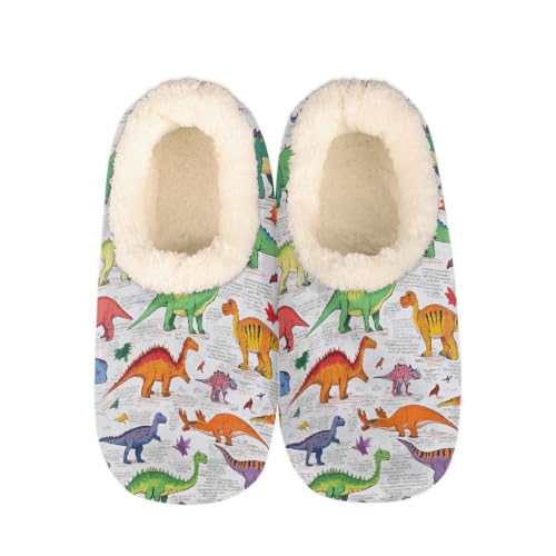 Mexpekil Damen Herren Hausschuhe mit Flauschigem Kragen Winter Warme Hausschuhe Anti-Rutsch Indoor Haus Schuhe Geschenke für Mama Papa (Mehrere Größen EU 37-46), Dinosaurier in versch, 44/45 EU von Mexpekil
