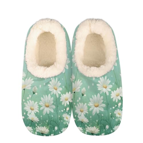 Mexpekil Damen Herren Hausschuhe mit Flauschigem Kragen Winter Warme Hausschuhe Anti-Rutsch Indoor Haus Schuhe Geschenke für Mama Papa (Mehrere Größen EU 37-46), Gänseblümchen-Grün, 44/45 EU von Mexpekil