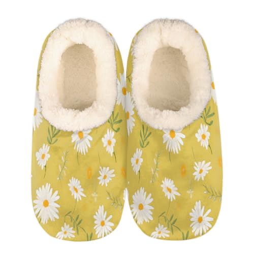 Mexpekil Damen Herren Hausschuhe mit Flauschigem Kragen Winter Warme Hausschuhe Anti-Rutsch Indoor Haus Schuhe Geschenke für Mama Papa (Mehrere Größen EU 37-46), Gelbe Gänseblümchen, 36/37 EU von Mexpekil