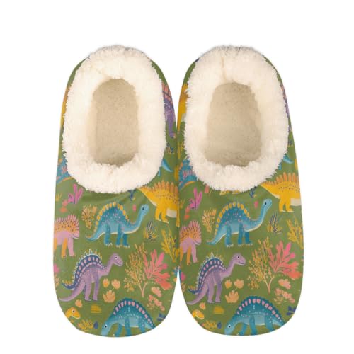 Mexpekil Damen Herren Hausschuhe mit Flauschigem Kragen Winter Warme Hausschuhe Anti-Rutsch Indoor Haus Schuhe Geschenke für Mama Papa (Mehrere Größen EU 37-46), Gelbe süße Dinosaurier, 38/39 EU von Mexpekil