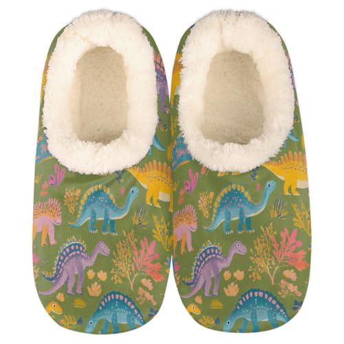 Mexpekil Damen Herren Hausschuhe mit Flauschigem Kragen Winter Warme Hausschuhe Anti-Rutsch Indoor Haus Schuhe Geschenke für Mama Papa (Mehrere Größen EU 37-46), Gelbe süße Dinosaurier, 40/41 EU von Mexpekil