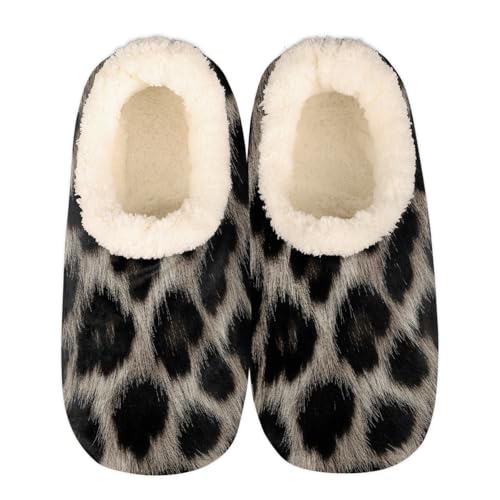 Mexpekil Damen Herren Hausschuhe mit Flauschigem Kragen Winter Warme Hausschuhe Anti-Rutsch Indoor Haus Schuhe Geschenke für Mama Papa (Mehrere Größen EU 37-46), Leopardenmuster, Schwarz, 40/41 EU von Mexpekil