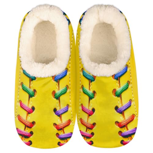 Mexpekil Damen Herren Hausschuhe mit Flauschigem Kragen Winter Warme Hausschuhe Anti-Rutsch Indoor Haus Schuhe Geschenke für Mama Papa (Mehrere Größen EU 37-46), Regenbogen-Baseball-Spitze, 44/45 EU von Mexpekil