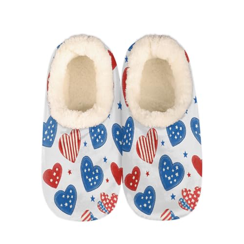 Mexpekil Damen Herren Hausschuhe mit Flauschigem Kragen Winter Warme Hausschuhe Anti-Rutsch Indoor Haus Schuhe Geschenke für Mama Papa (Mehrere Größen EU 37-46), Rot-blaue Herzen, 36/37 EU von Mexpekil