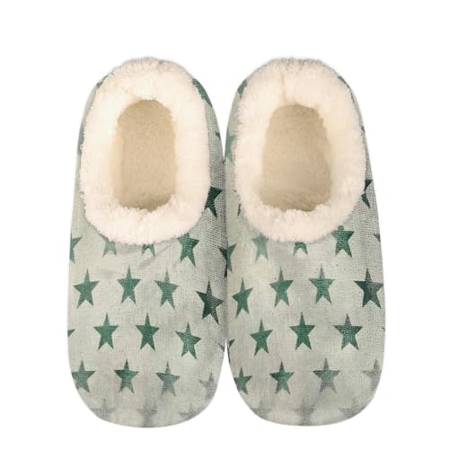 Mexpekil Damen Herren Hausschuhe mit Flauschigem Kragen Winter Warme Hausschuhe Anti-Rutsch Indoor Haus Schuhe Geschenke für Mama Papa (Mehrere Größen EU 37-46), Vintage Green Stars, 38/39 EU von Mexpekil
