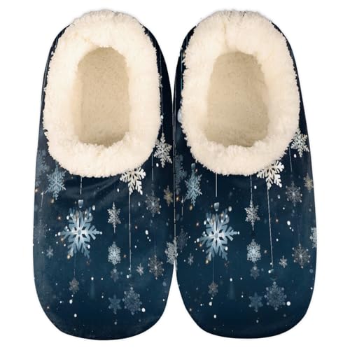 Mexpekil Damen Herren Hausschuhe mit Flauschigem Kragen Winter Warme Hausschuhe Anti-Rutsch Indoor Haus Schuhe Geschenke für Mama Papa (Mehrere Größen EU 37-46), Weihnachts-Schneeflocke, 38/39 EU von Mexpekil