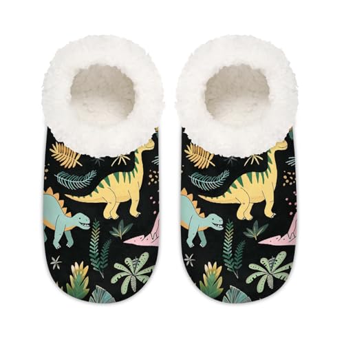 Mexpekil Dinosaurier-Dino-Palmblatt-Hausschuhe für Damen, flauschige Hausschuhe, rutschfeste Schuhe für Damen, Herren, Dinosaurier Dino Palmblatt, XX-Large Breit von Mexpekil
