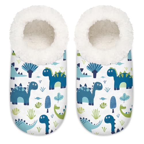 Mexpekil Dinosaurier-Dino-Slipper für Damen, flauschig, rutschfest, blaugrün, Dinosaurier-Dino, Blaugrün, Blaugrün, Large von Mexpekil