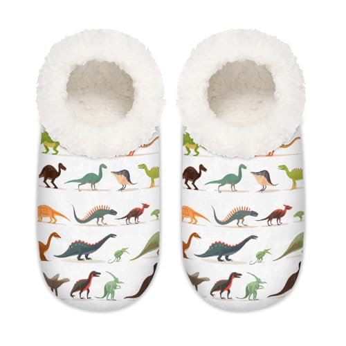 Mexpekil Dinosaurier-Set mit Muster-Hausschuhen für Damen und Herren, Dinosaurier-Gemaltes Memory-Schaum, Hausschuhe, Slipper-Socken, multi, 37.5/38.5 EU Weit von Mexpekil