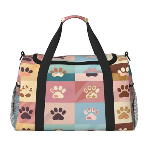 Mexpekil Duffle Bag Virous Farbige Reisetasche mit Hunde- und Katzenpfotenabdruck, für Herren und Damen, Sport, Wochenende, Übernachtung, Fitnessstudio, Handgepäcktasche, mehrfarbig, 19.7x10.2x13 in, von Mexpekil