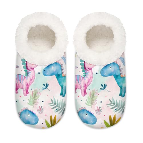 Mexpekil Eiscremefarbene Dinosaurier-Dino-Pantoffeln, flauschige Hausschuhe, rutschfeste Schuhe für Damen, Herren, Eiscremefarbener Dinosaurier-Dino, XX-Large Breit von Mexpekil