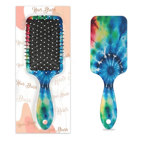 Mexpekil Ethnische Regenbogen-Batik-Entwirrungspaddel-Haarbürste, nasses, trockenes Haar, Massage-Luftkissen-Kamm für Mädchen, Damen, Herren von Mexpekil