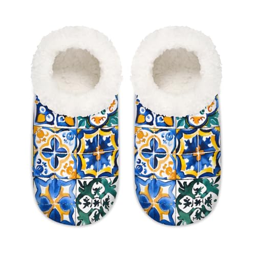 Mexpekil Ethnische mexikanische Fliesenmuster, Damen-Hausschuhe, flauschige Hausschuhe, rutschfeste Schuhe für Damen, Herren, Ethnisches mexikanisches Fliesenmuster, Medium Breit von Mexpekil