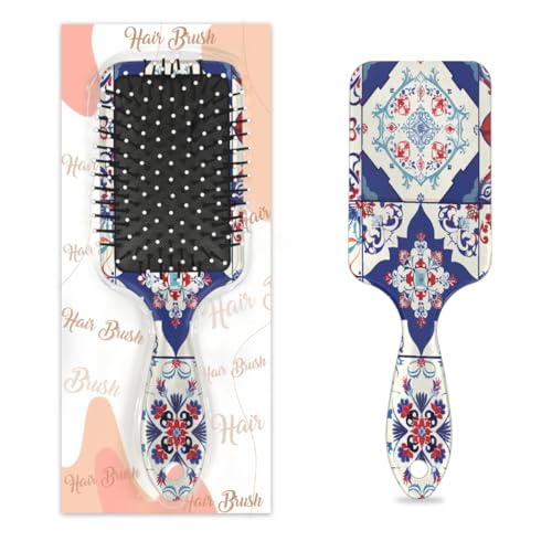 Mexpekil Ethnische mexikanische marokkanische Fliesenmuster, Entwirrungspaddel, Haarbürste, nasses, trockenes Haar, Massage-Luftkissen-Kamm für Mädchen, Damen, Herren von Mexpekil