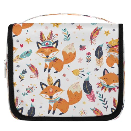 Mexpekil Ethnischer Boho-Fuchs Tier-Kulturbeutel für Damen Herren Damen, wasserdichte hängende Reise-Kulturbeutel mit Haken, Kosmetik-Make-up-Tasche Organizer von Mexpekil
