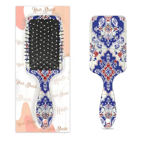 Mexpekil Ethnischer marokkanischer Fliesendruck, Entwirrungspaddel, Haarbürste, nasses, trockenes Haar, Massage-Luftkissen-Kamm für Mädchen, Damen, Herren von Mexpekil