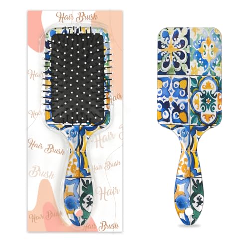Mexpekil Ethnisches mexikanisches Fliesenmuster, Entwirrungspaddel-Haarbürste, nasses, trockenes Haar, Massage-Luftkissen-Kamm für Mädchen, Damen, Herren von Mexpekil