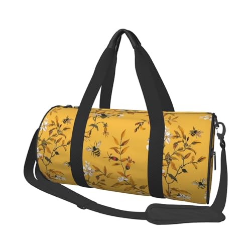 Mexpekil Faltbare Sporttasche, Handgepäck, Reisetasche, wasserdicht, für Damen und Herren, großes Wochenende, Übernachtungstasche, Leaves Branch Bee Yellow, Einheitsgröße Mexpekil Faltbare Sporttasche, Handgepäck, Reisetasche, wasserdicht, für Damen und Herren, großes Wochenende, Übernachtungstasche, Leaves Branch Bee Yellow, Einheitsgröße von Mexpekil