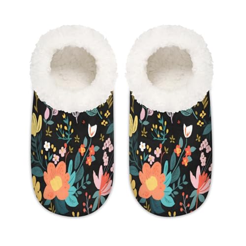 Mexpekil Farbige Frühlingsblumen-Blätter, Damen-Hausschuhe, flauschige Hausschuhe, rutschfeste Schuhe für Damen, Herren, Farbige Frühlingsblumenblätter, Medium Breit von Mexpekil