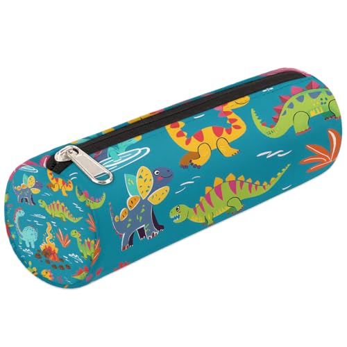 Mexpekil Farbiges Federmäppchen mit tropischem Dinosaurier-Motiv, Stiftetasche, Markertasche für Kinder, Jungen, Mädchen, zylinderförmig, rund, Federmäppchen für Schulbedarf, Organizer von Mexpekil